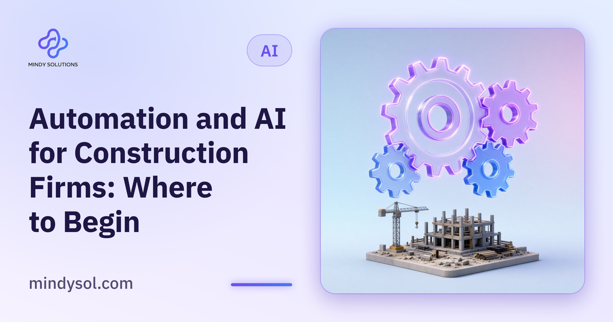 Illustration of a hard hat beside an automated task board and site report icons, illustrative interface