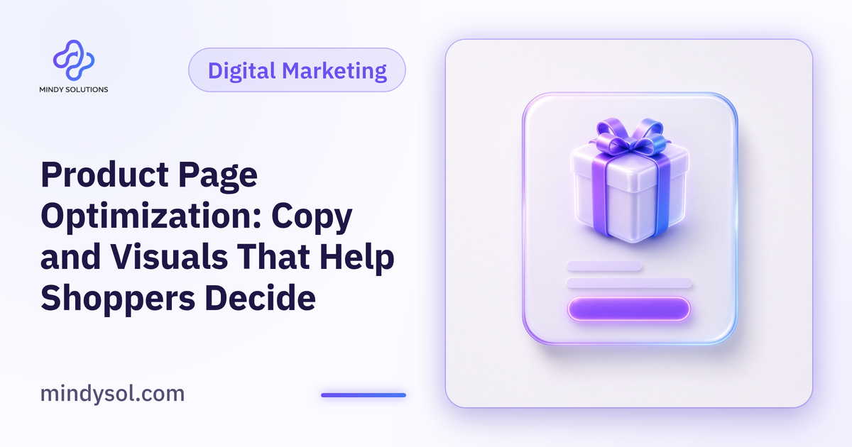 Illustration of a product page on a phone with images and a buy button, illustrative interface
