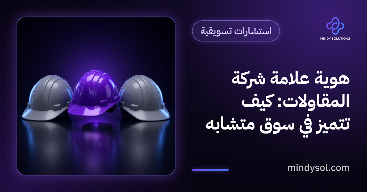 رسم توضيحي لخوذة عمل ومخطط هندسي ولوحة ألوان وشعار عام